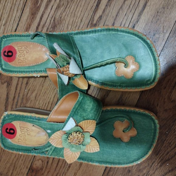 VINTAGE Ragg Flower Wedges Sz 9 - Picture 3 of 6